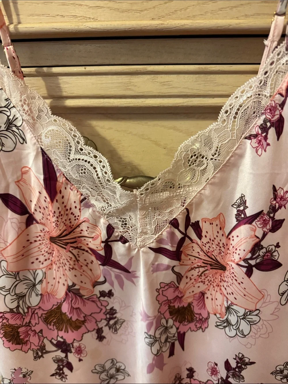 Floral Lace-Trim Pink Satin Camisole & Shorts Sleep Set